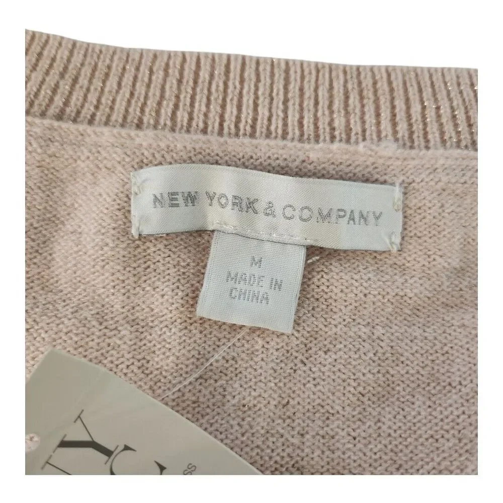 New York & Company Sweater Women's Medium Pink Shimmer‎ Knit Pullover Solid NWT - Picture 3 of 7